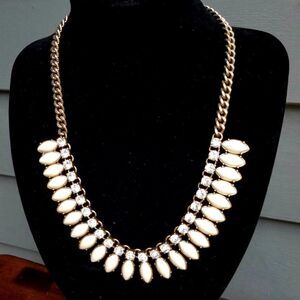 J Crew Navette White Maquis shape Rhinestone Statement Necklace 20" 3" extender